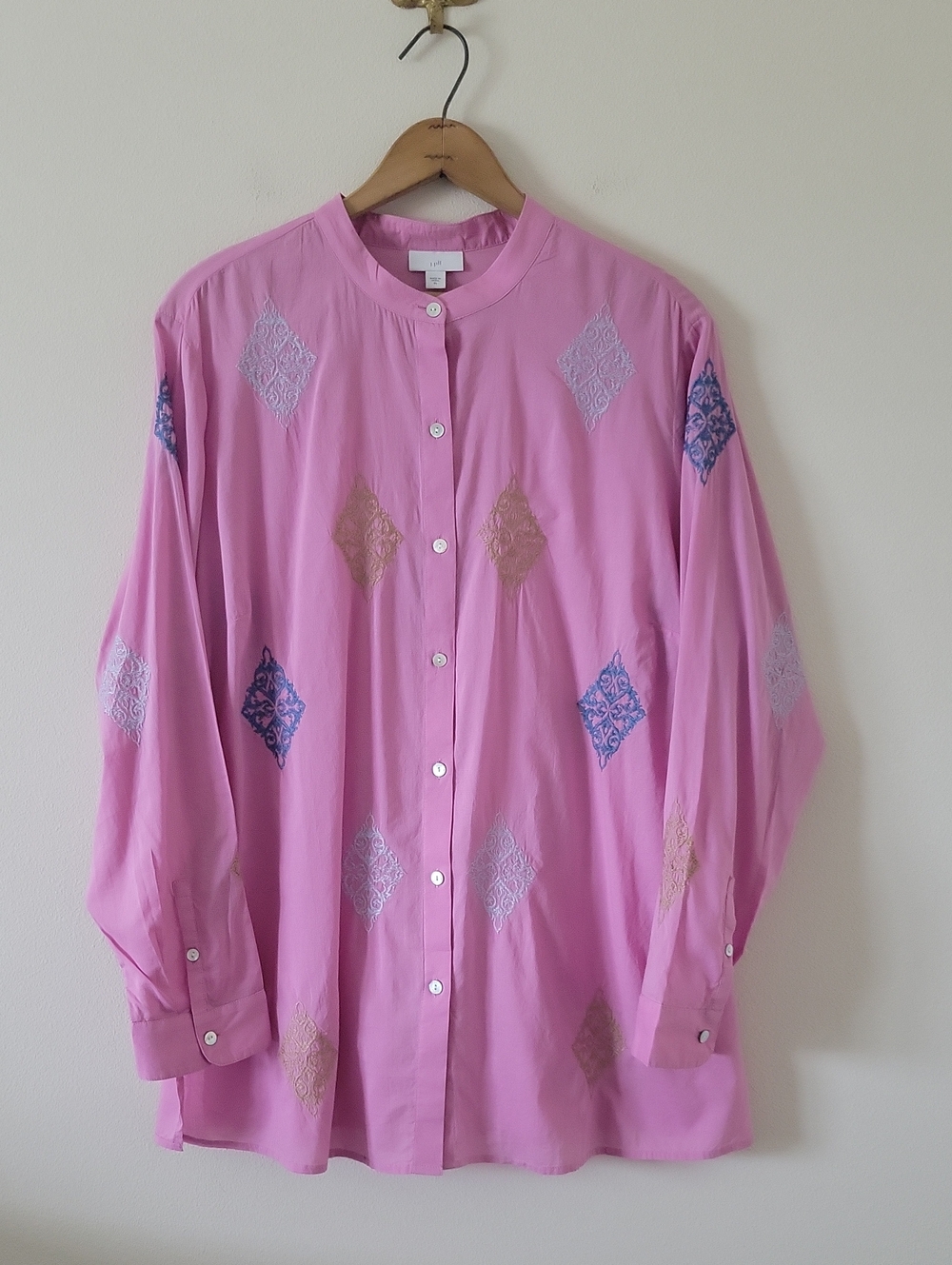 J Jill Pink Cotton Embroidered Medallion Tunic Size XL